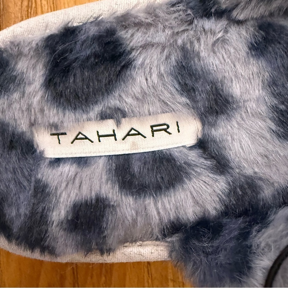 NWT Tahari Lexi Grey Leopard Faux Fur Crossband Slippers Grey Sizes 8, 9 - Picture 7 of 10